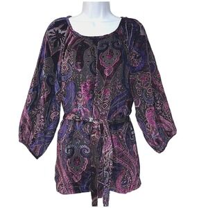 Due Per Due Burnout‎ Velvet Tunic Paisley Top Women Large Whimsigoth Boho Witchy